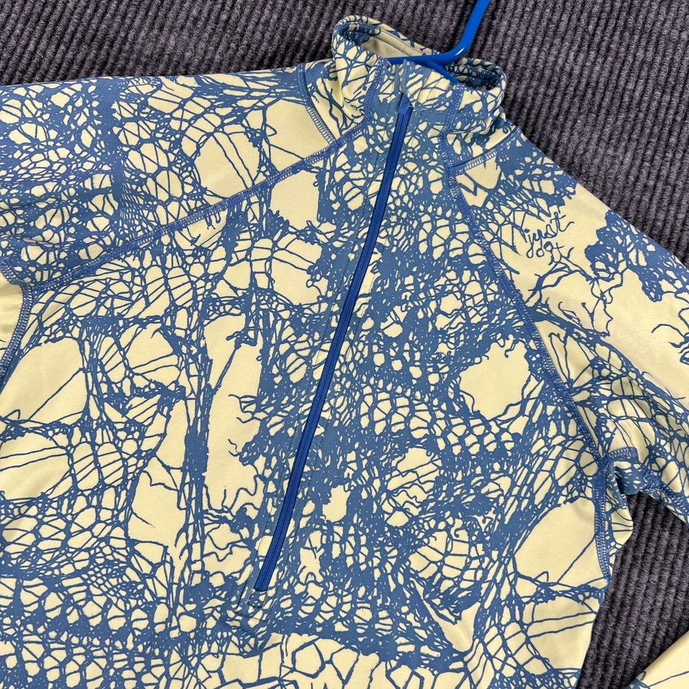 Nike Pro Pullover Shirt Womens Medium Yellow Blue Pattern Long Sleeve Training